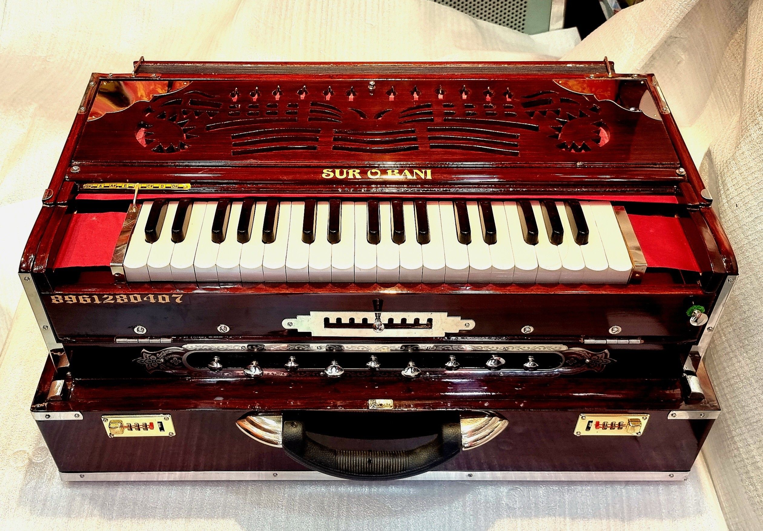 sur o bani Best Quality Special A1 3 Line 9 Scale Teak Wood Changer Harmonium 3.75 Octave Hand Pumped Harmonium-picture-26