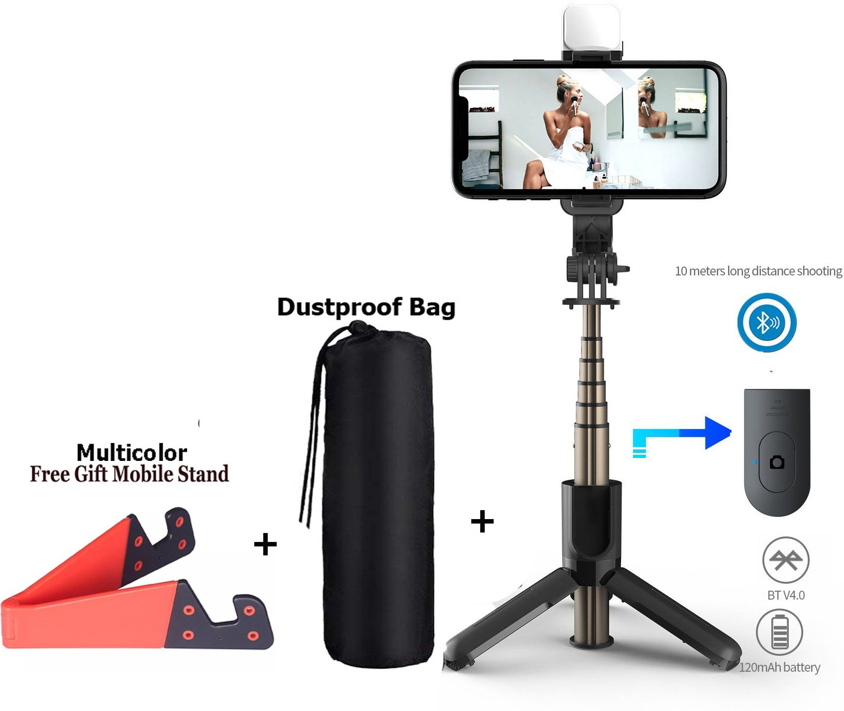 POZUB Bluetooth Selfie sticks Mobiles Video Stand In Gimbal+Carry Bag V-shape holder Tripod, Monopod, Monopod Kit, Tripod Ball Head, Tripod Bracket, Tripod Clamp, Tripod Kit