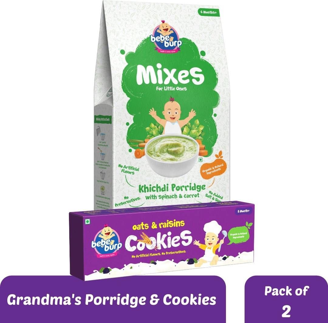 Combo Pack Of 2 - (KHICHDI MIX AND OATS & RASINS Cookies ) Baby Snacks 300 g