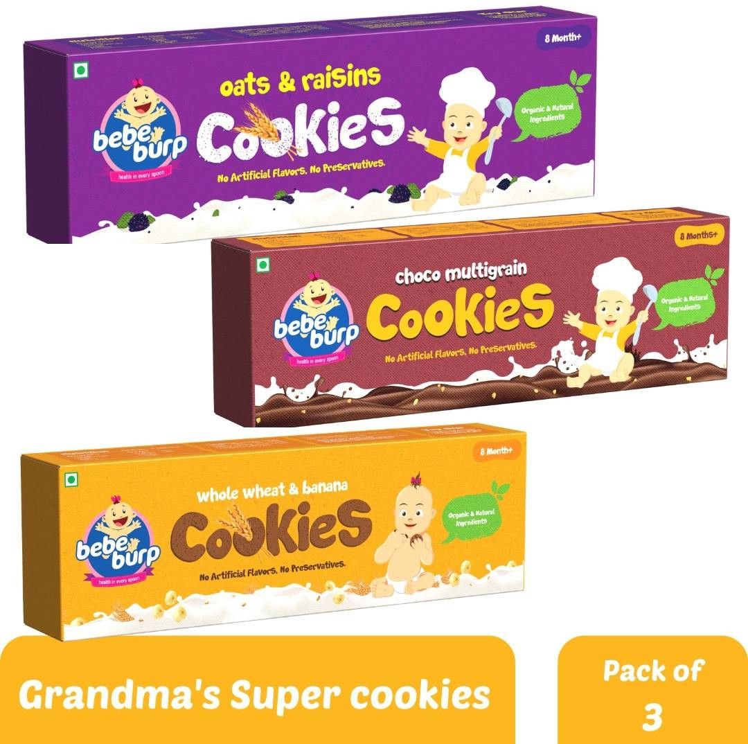 Baby Cookies Pack of 3 - 150g each (Oats & Raisins,Choco Multigrain,hole Wheat) Baby Snacks 400 g