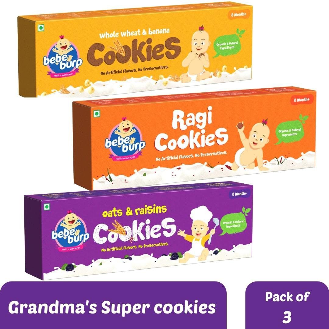 Kids Cookies Combo Pack of 3 - 150g each (Ragi, Whole Wheat, Oats & Raisins ) Baby Snacks 400 g