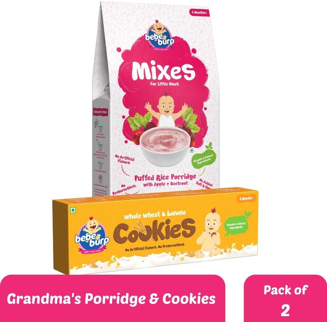 Porridge, Cookies Combo Pack Of 2 -(PUFFED RICE MIX AND WHOLE WHEAT) Baby Snacks 300 g