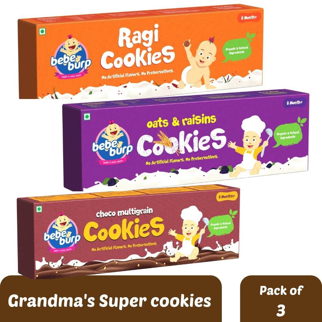 Cookies Combo Pack - 3 Varieties,150g Each (Ragi,Oats-Raisins,Choco Multigrain) Baby Snacks 400 g