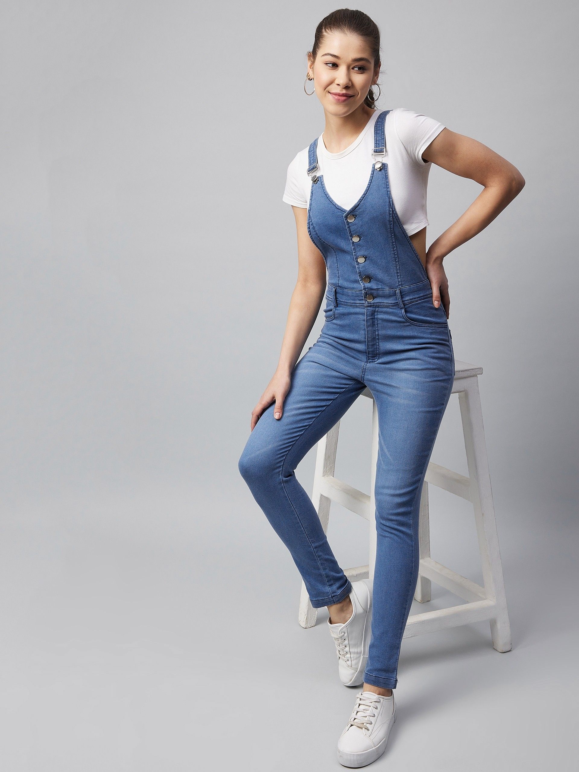Women Light Blue Dungaree-image-32