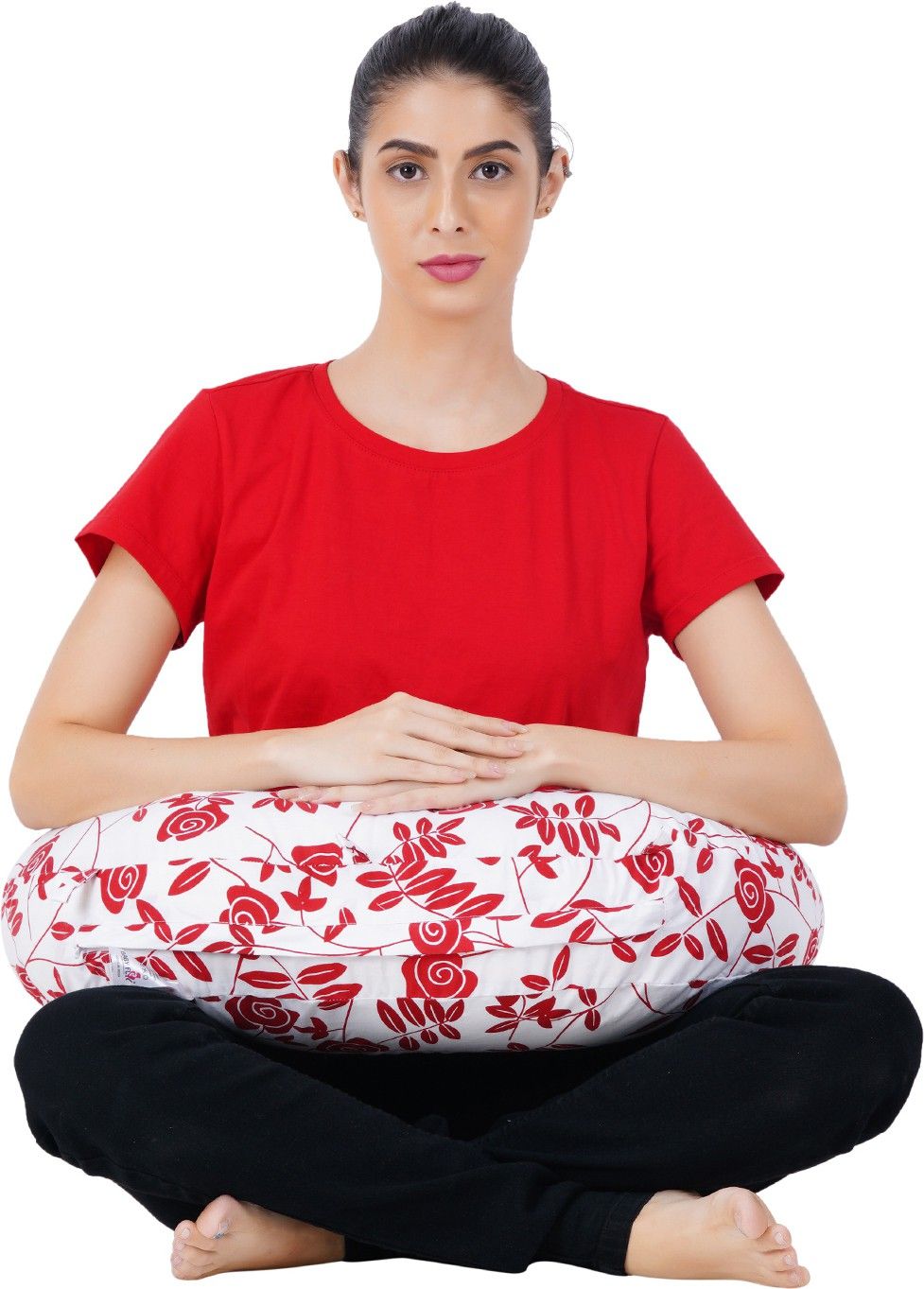 Soft Cotton Feeding Apron with Cora Pillow & Cover- Red Colour ( Floral Design) Feeding Cloak-image-32