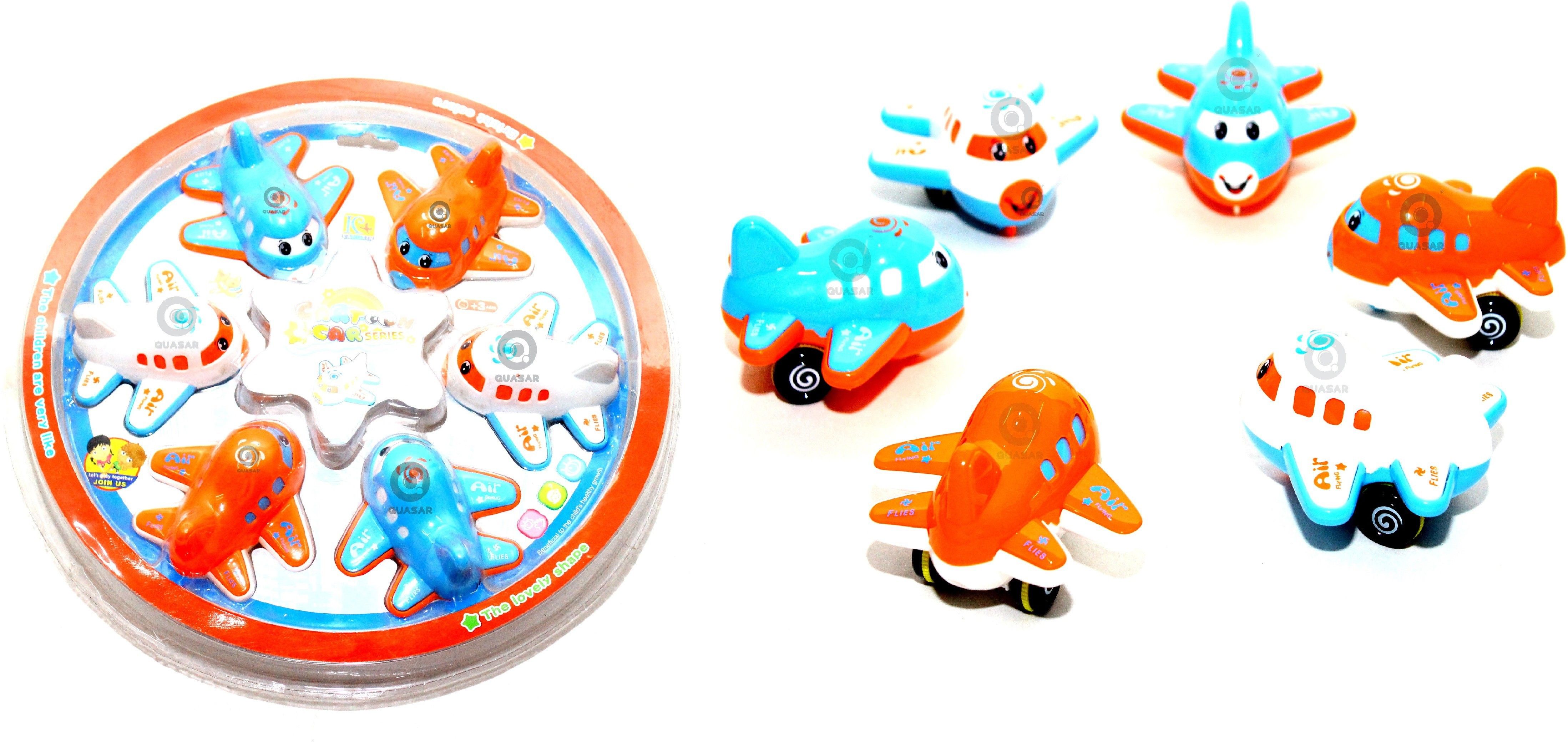 Cartoon Commercial Airplane Friction Powered Push and Go Cute Aircraft Pack of 6-image-16