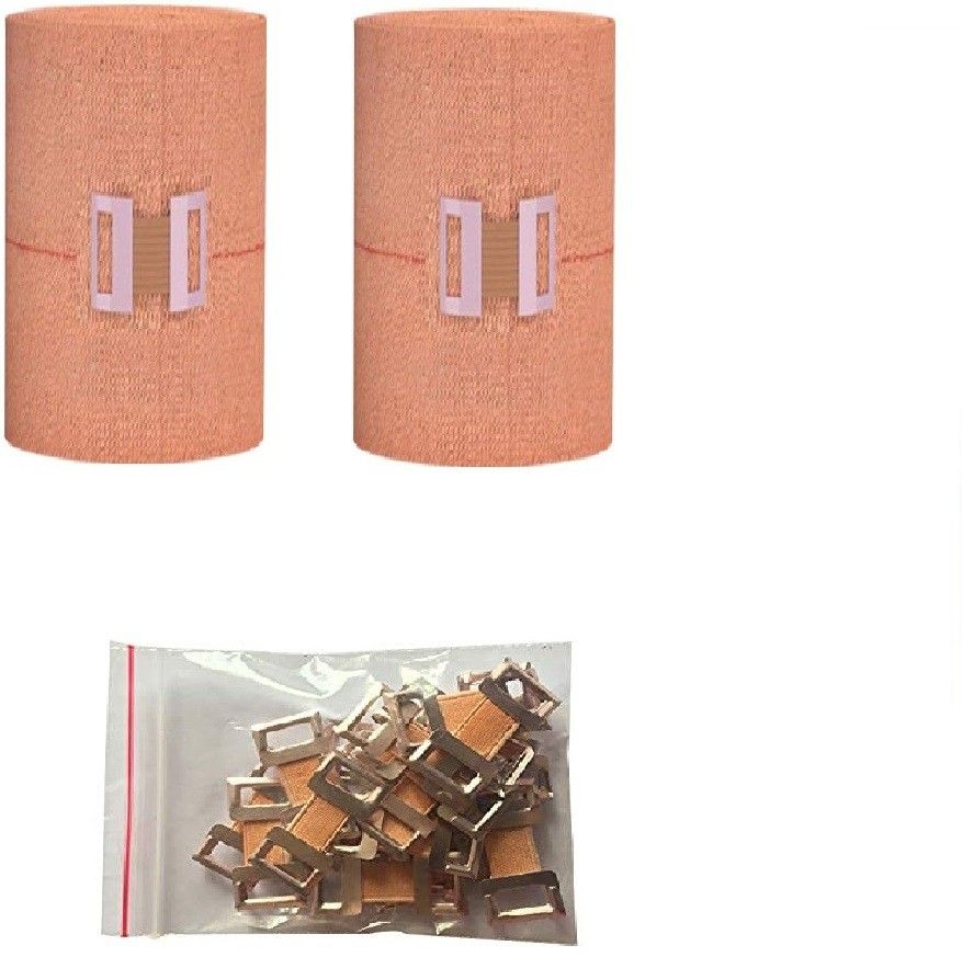 ELASTIC CREPE BANDAGE (PACK OF 2 ) 6CM X 4 MTR FREE 6 NOS BANDAGE CLIPS Crepe Bandage