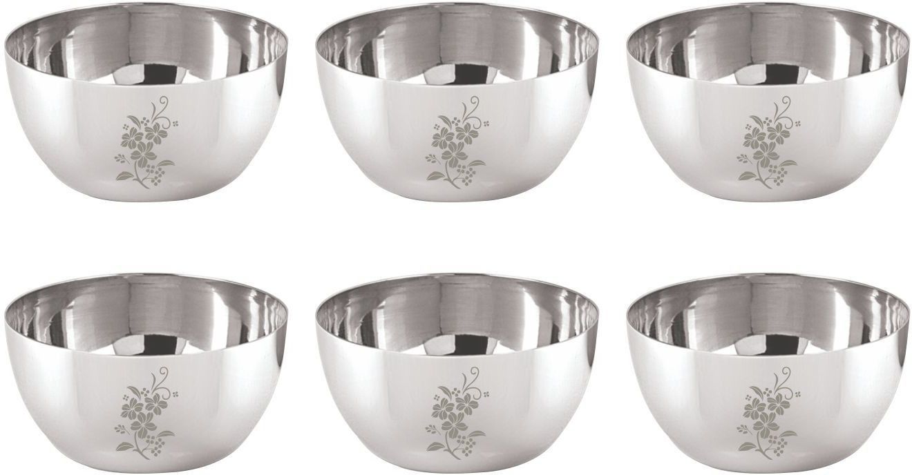 neelam Stainless Steel Vegetable Bowl Stainless Steel 5.5 18G Laser Etching JK Vati, 200 ml , Silver, Set of 6-picture-16