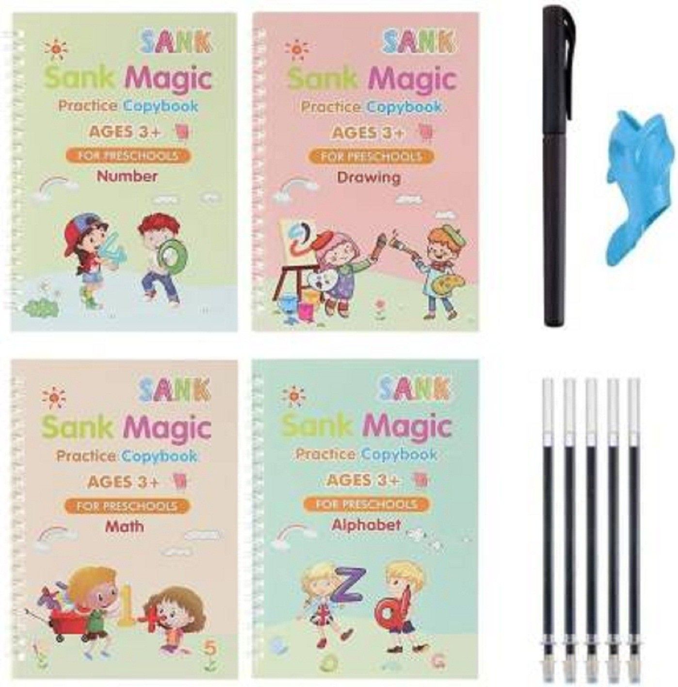 Sank Magic Practice Copybook for Kids Fade Pen 4 Books 4 Riffile 1 Grip 1 Cover-image-33
