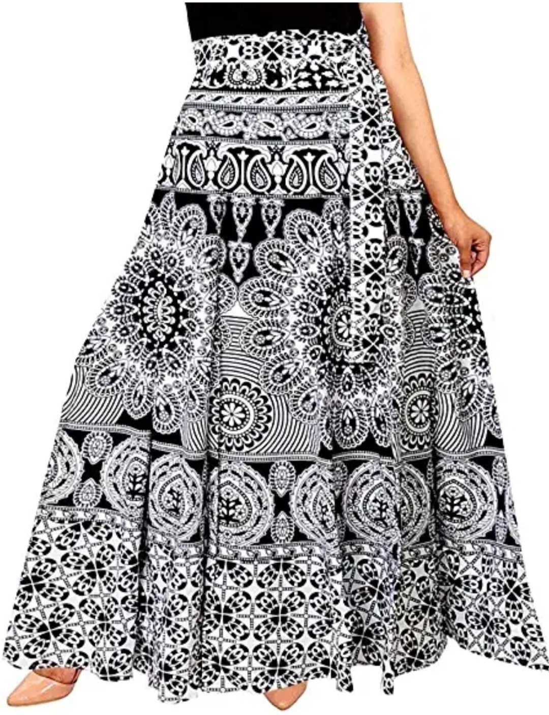 sahaj Women Printed Wrap Around White, Black Skirt-picture-40