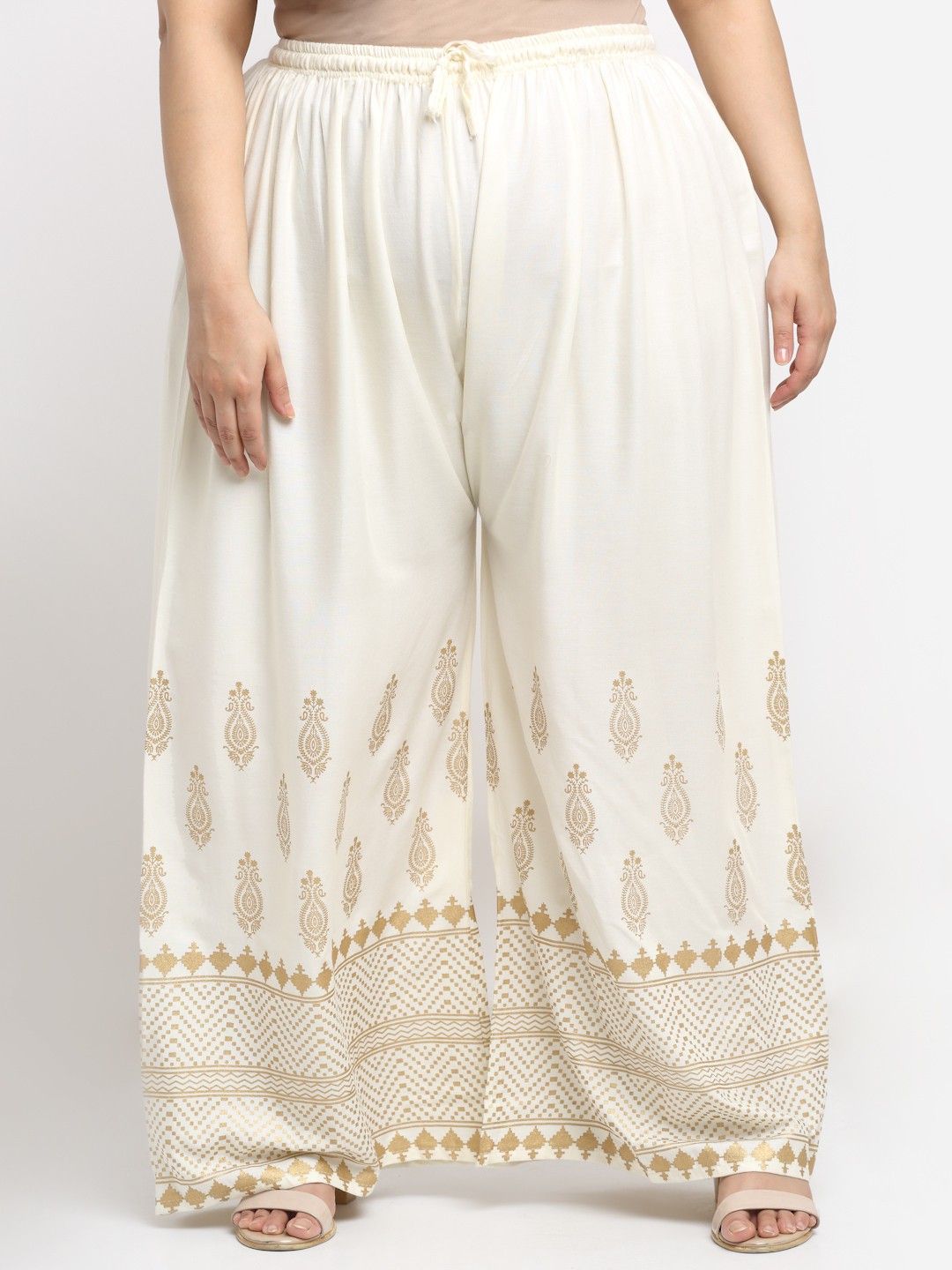 style prezone Women Relaxed Cream Viscose Rayon Trousers-picture-12