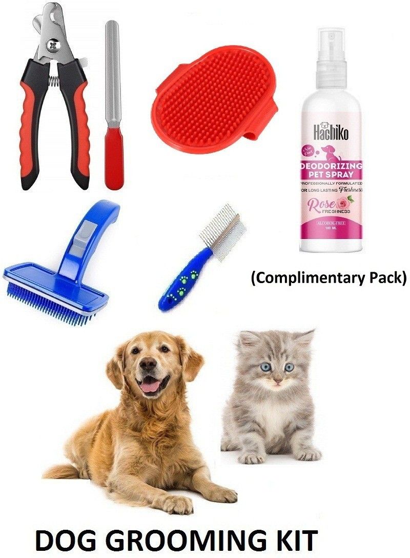 High Quality Combo Of 4 Imported High Quality Slicker, Nail Clipper, Hair Comb, Gloves Grooming Kit For Pets Basic Comb forDog, Cat, Rabbit, Hamster, Dog & Cat-image-5
