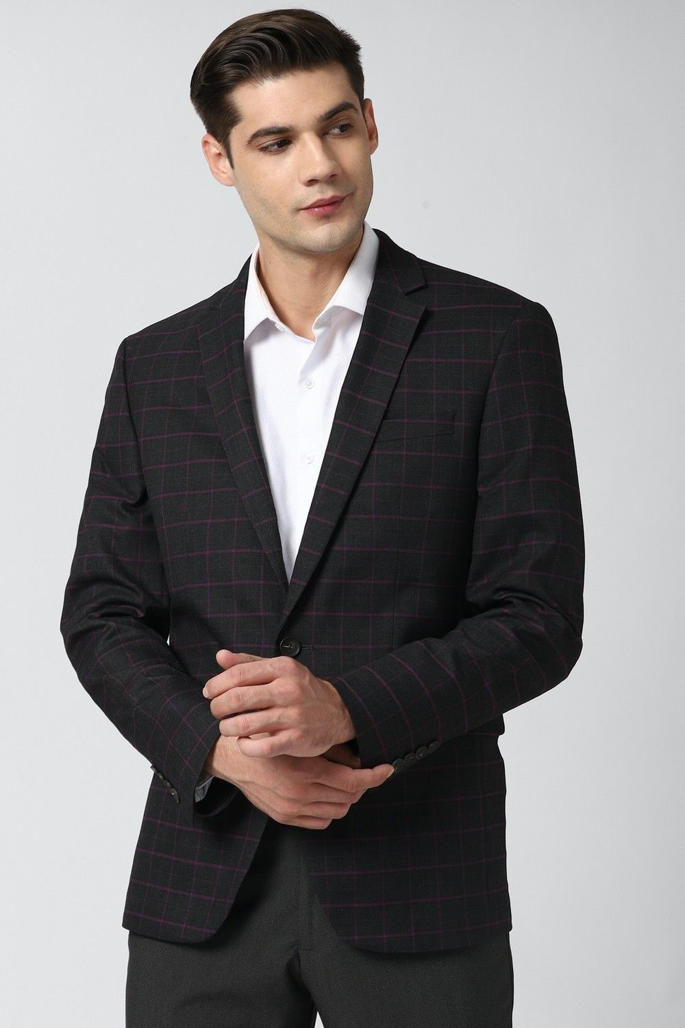 Men Checkered Single Breasted Formal Blazer-image-18