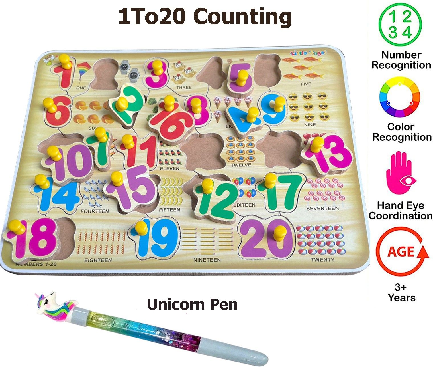 shalafi Math 1to20 Counting Board Blocks Game +unicorn pen Number Peg Puzzle For Kids-picture-20