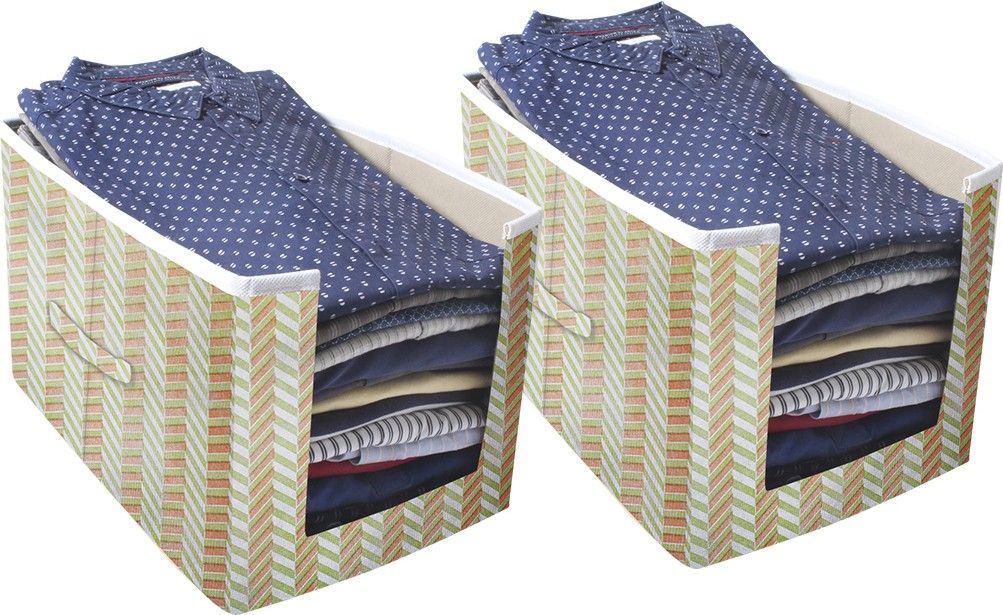 prettykrafts Polyester Shirt Stacker ,Closet Organizer,Clothing Organizer (Set of 2) - Arrow Green Storage Basket-picture-12