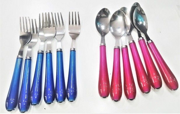 6 Crystal Spoon, 6 Fork set Steel Cutlery Set