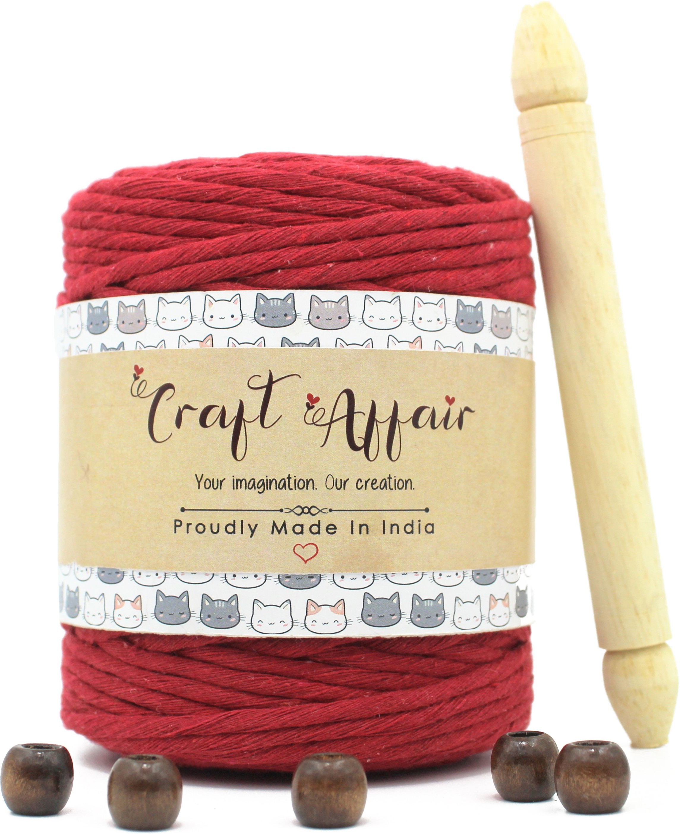 craft affair | Single Strand Cotton Macrame Cord (100 M, 3mm) | DIY-Project - Red Red image 1