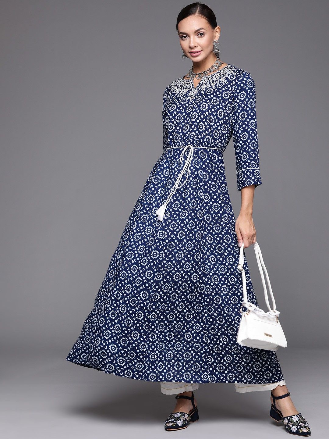 indo era Women Embroidered Viscose Rayon A-line Kurta-picture-12