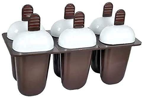 Plastic Ice Candy Kulfi Popsicle Maker Moulds Set with 6 Cups Brown Cup Cake Maker Cake Maker