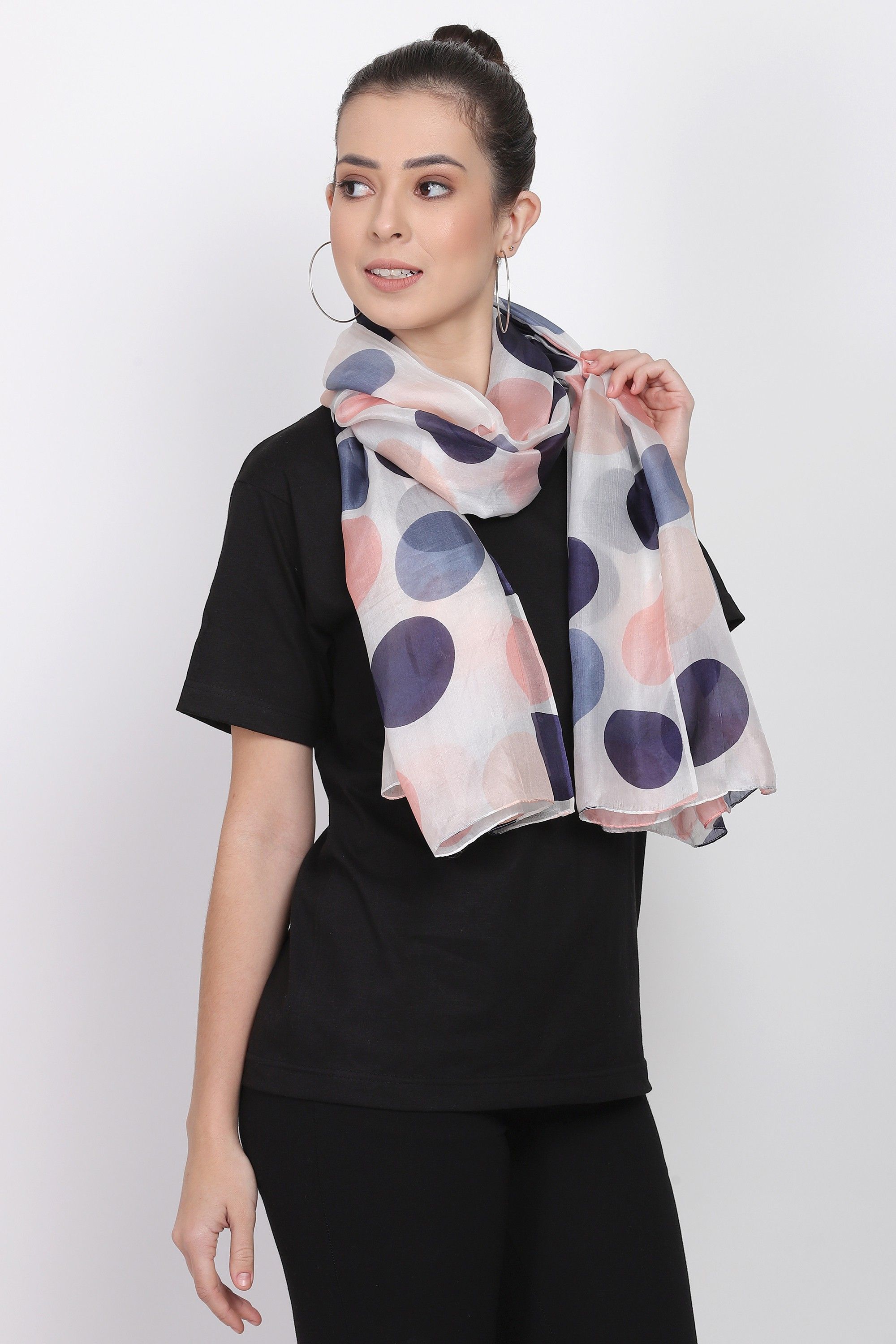 Polka Print Silk Women Multicolor Scarf, Stole, Fancy Scarf-image-41