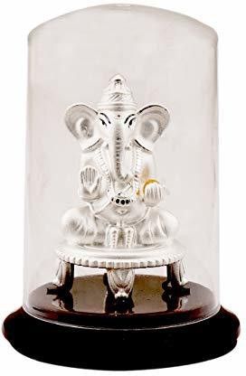 999 Pure Silver Ganesha/Vinayaka Beautiful Idol with Acrylic Base Decorative Showpiece - 12 cm-image-0