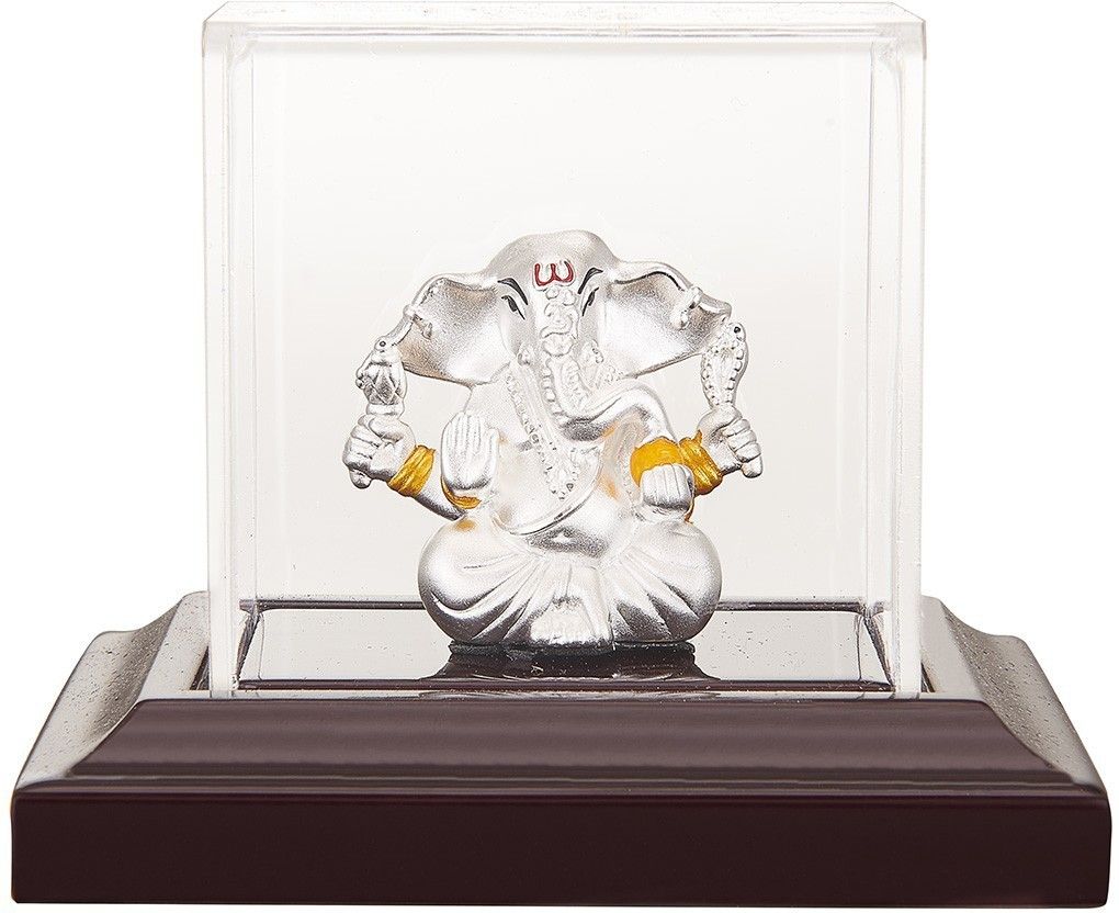 999 Pure Silver Ganesha/Vinayaka Beautiful Idol/Statue/Murti with Acrylic Base Decorative Showpiece - 12 cm-image-6