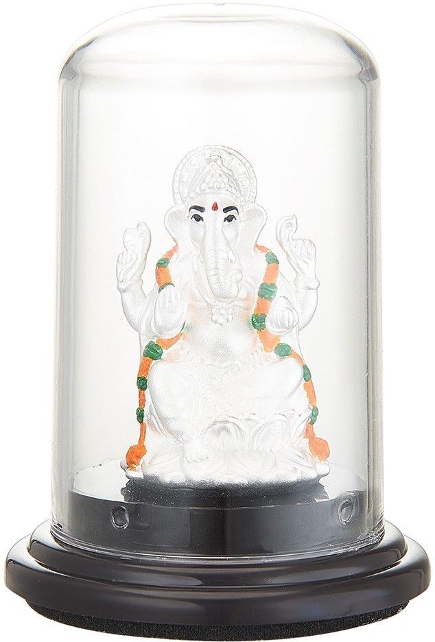 999 Pure Silver Ganesha/Vinayaka Beautiful Idol/Statue/Murti with Acrylic Base Decorative Showpiece - 12 cm-image-8