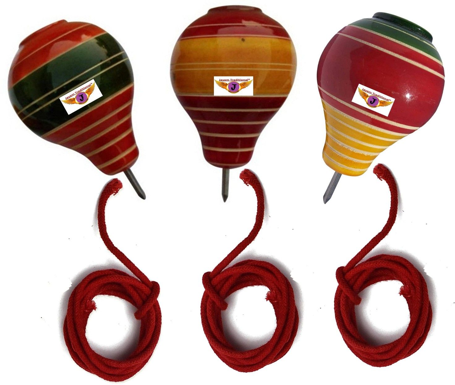 Wooden Spinning Tops/lattoo/bambaram/buguri/bongaram with String/Pack of 3-image-46