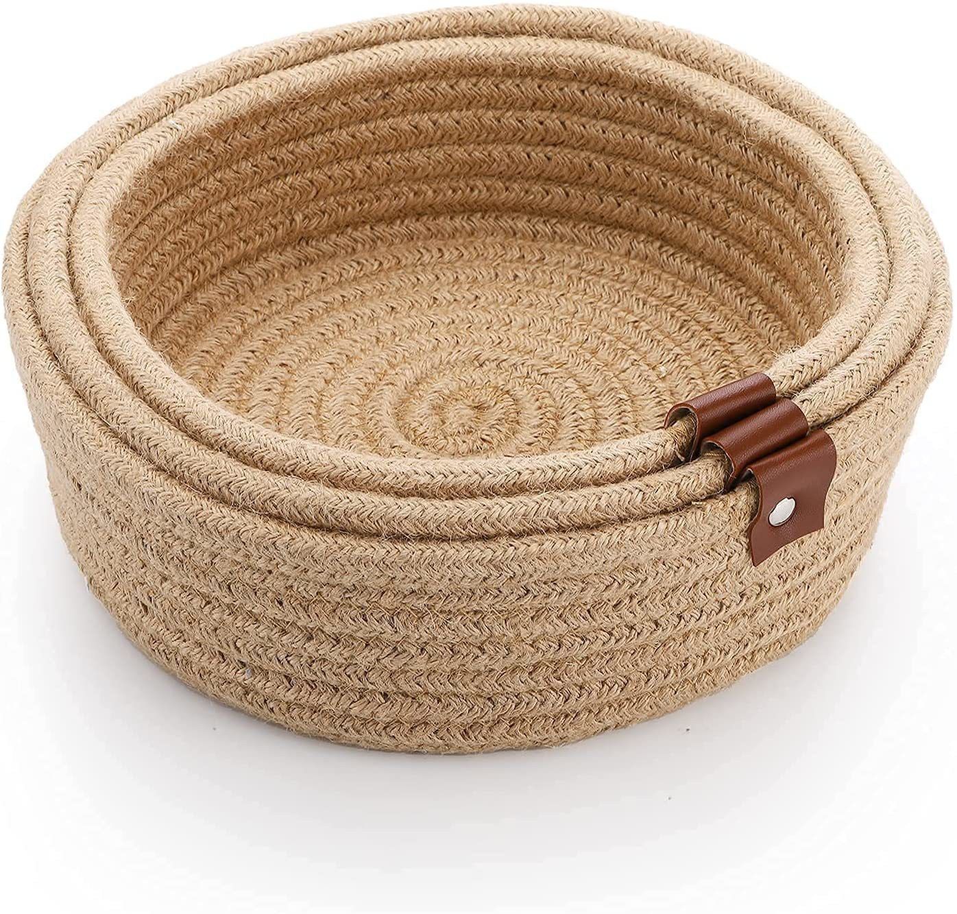 Cotton 3 Pack Cotton Rope Jute Decorative Baskets for Home, Office, Nursery, Laundry Storage Basket-image-1