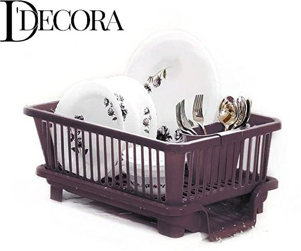 Dish Drainer Kitchen Rack 3 in 1 Large Sink Set Drying Washing Basket (BROWN) Plastic