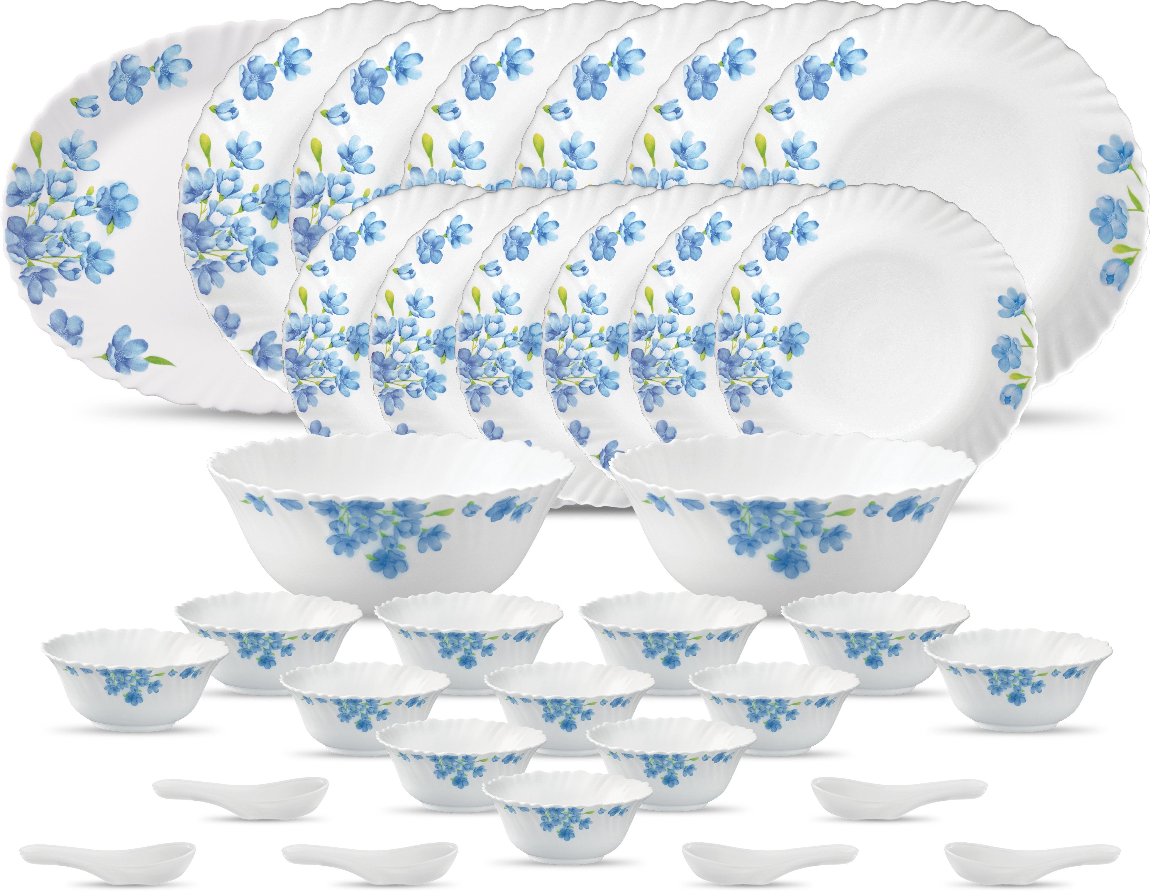 Pack of 33 Opalware Diva Aster Blue 33 Pcs Dinner Set-image-10