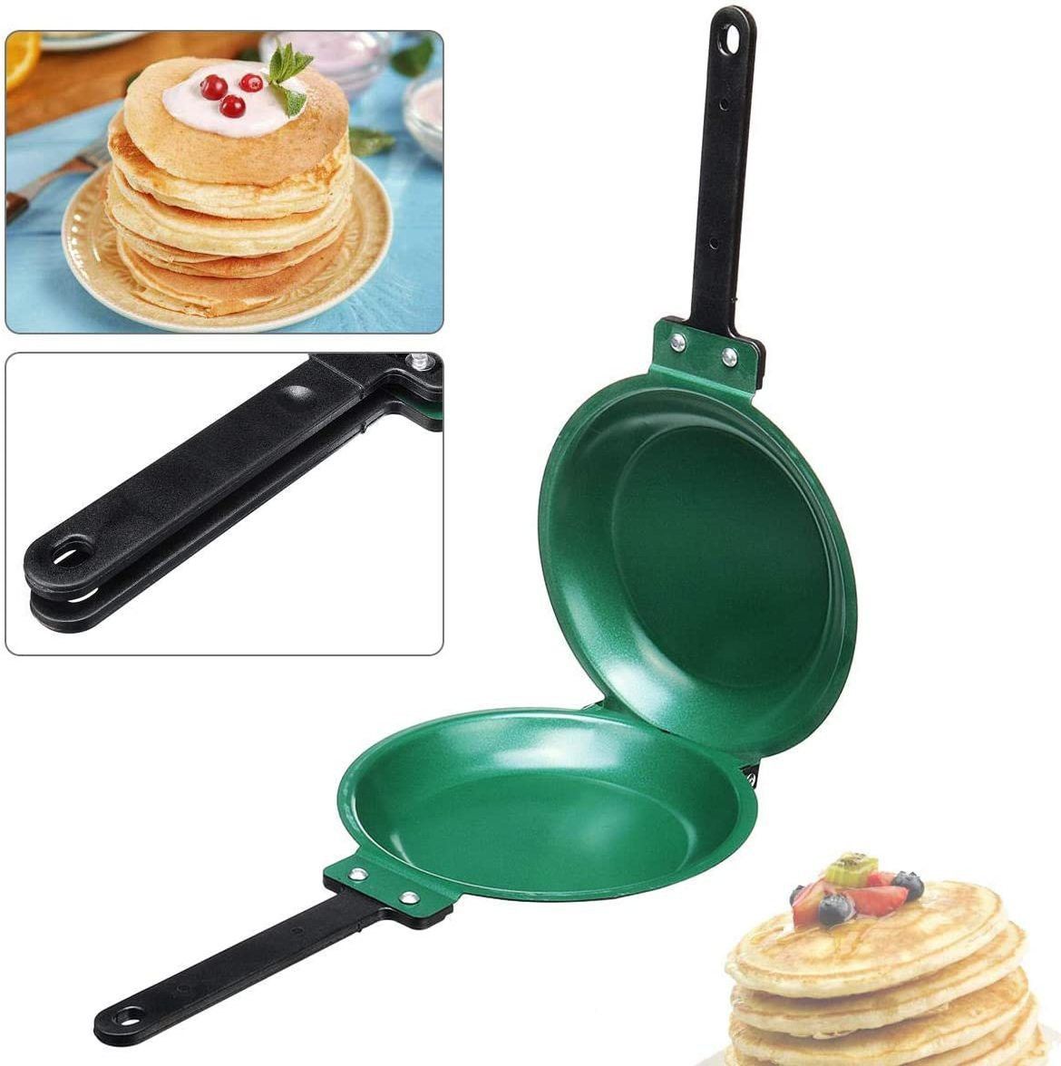 Folding Stainless Steel Nonstick Omelette Frying Pan Double Side Frying Pan Pancake Pan 19 cm diameter with Lid 0.6 L capacity-image-3