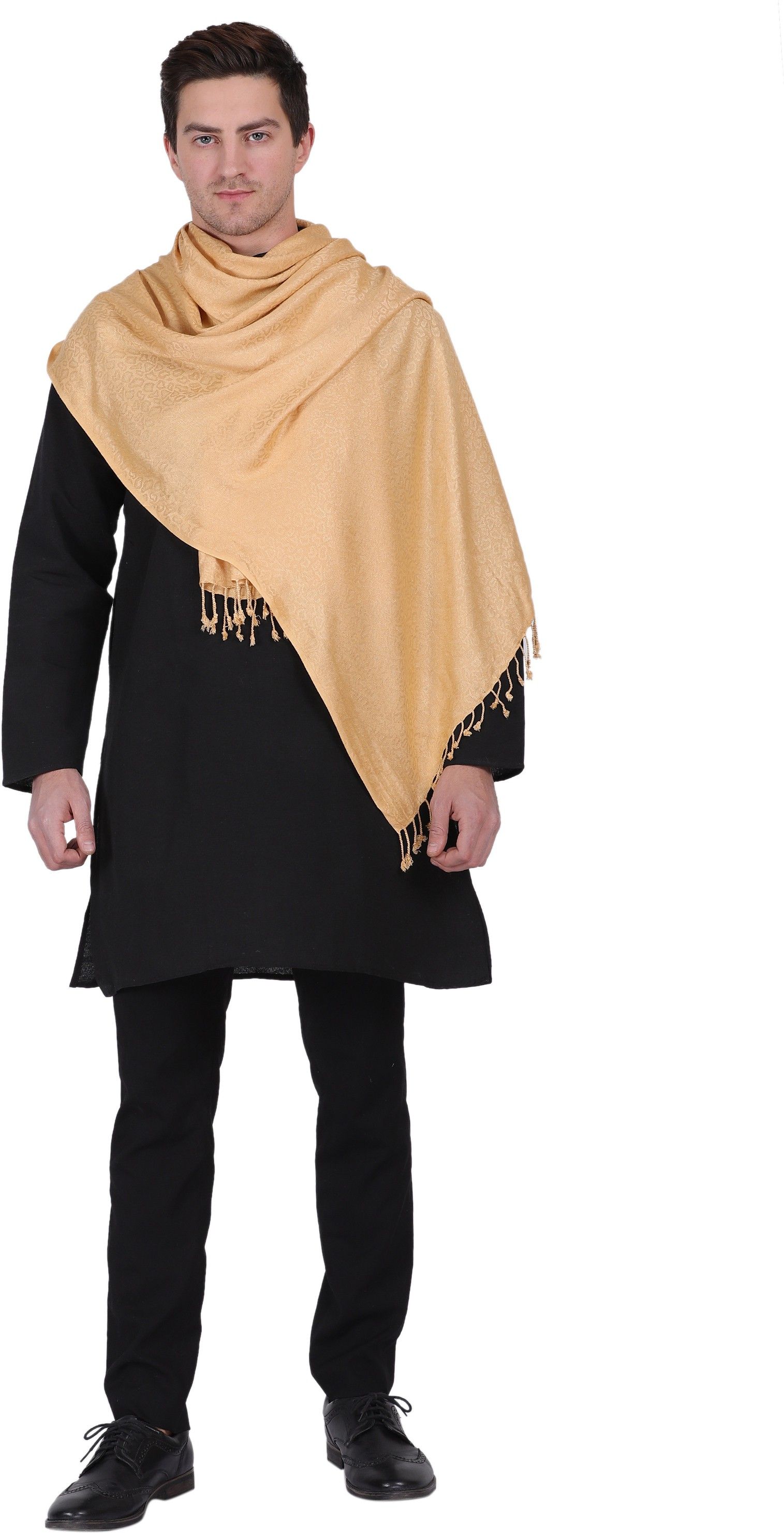 Woven Viscose Men Beige Stole-image-4