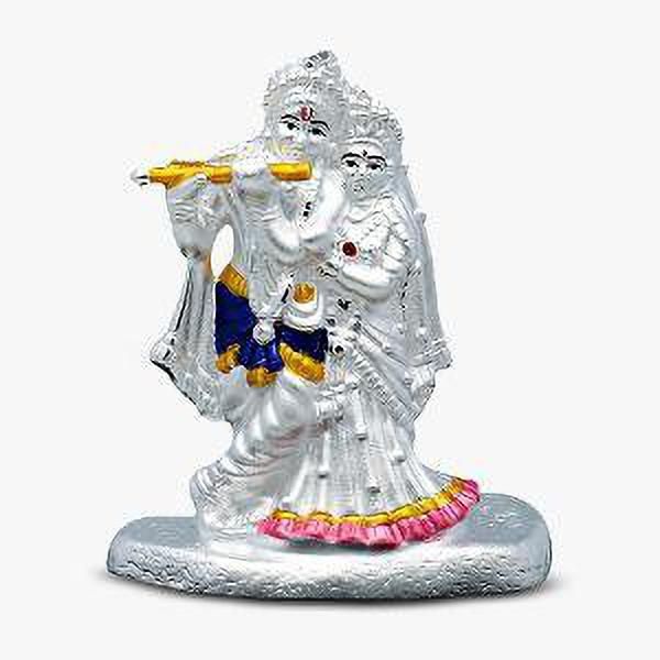 999 Pure Silver Beautiful Standing Radha Krishna/Kanha with Acrylic Base Idol Decorative Showpiece - 12 cm-image-20