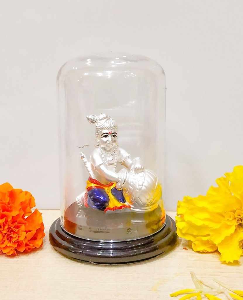 silverspot jewel 999PureSilver Beautiful Baal Krishna/Kanha/Lado Gopal with Acrylic Base Decorative Showpiece - 12 cm-picture-10