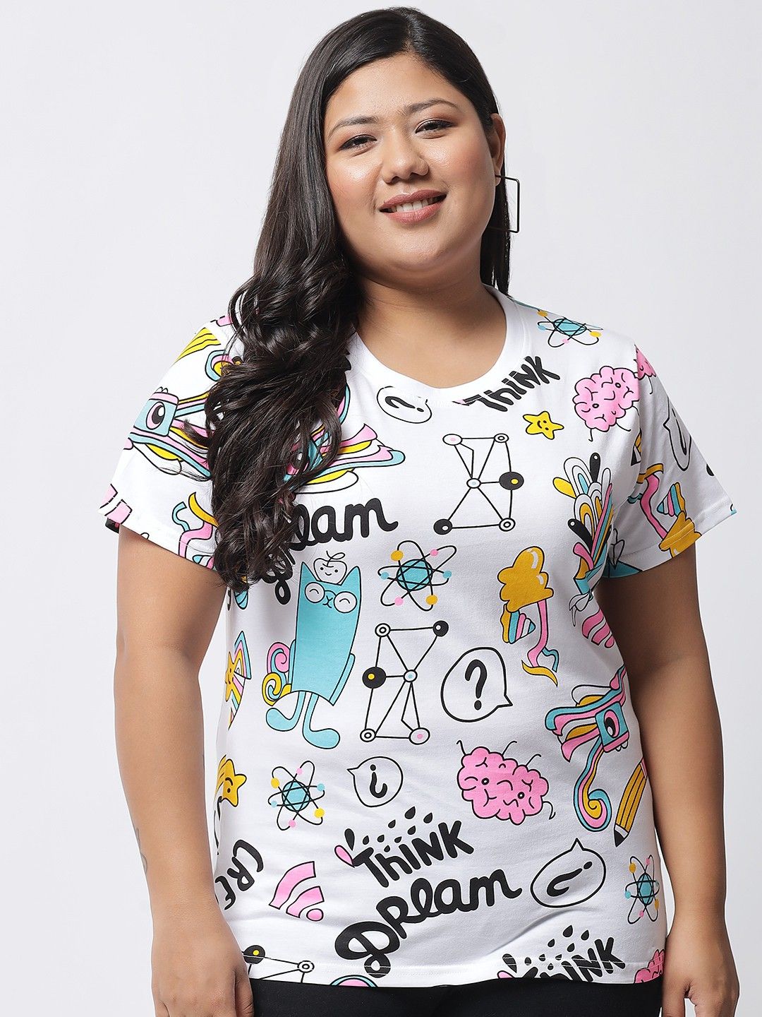 beyound size - the dry state Women Printed Round Neck Pure Cotton White T-Shirt-picture-25