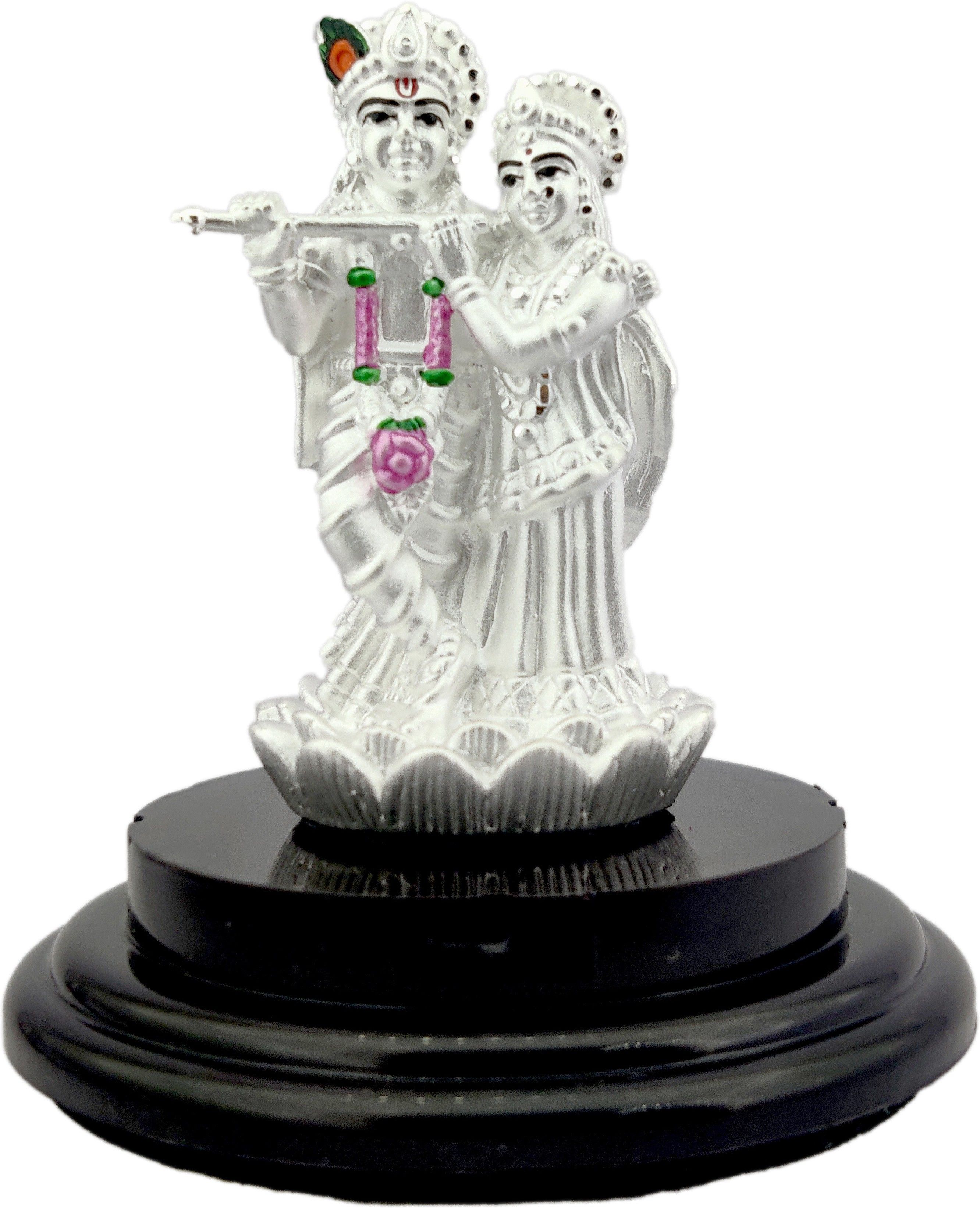 999 Pure Silver Standing Radha Krishna/Kanha Together with Acrylic Base Ido; Decorative Showpiece-12 cm-image-25
