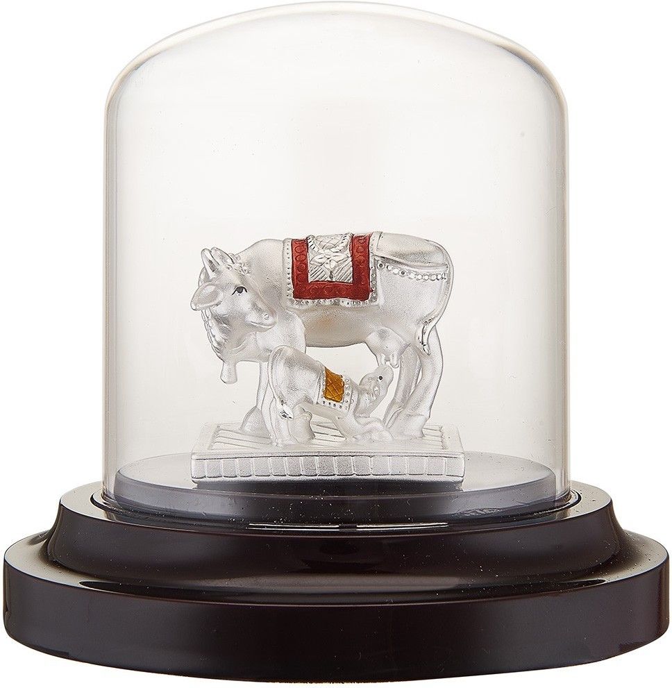 999PureSilver Kamadhenu/Cow and calf Idol/Statue with Acrylic Base Idol Decorative Showpiece - 12 cm-image-19