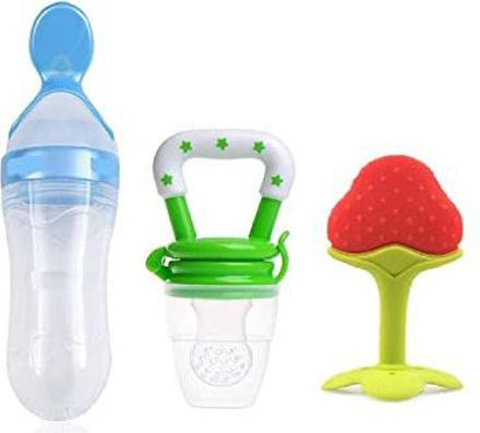 qtypie BLUE FOOD FEEDER AND GREEN NIBBLER AND RED TEETHER Teether and Feeder image 1