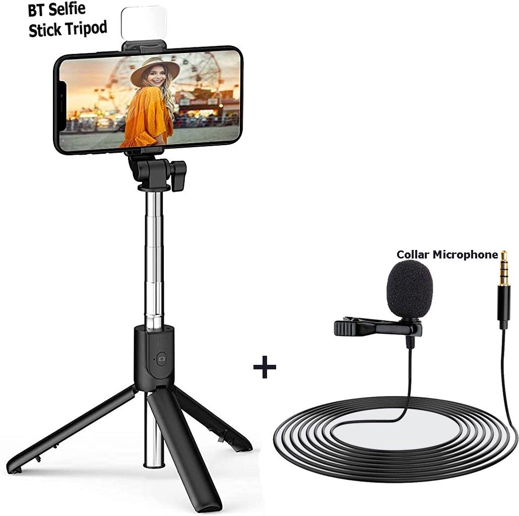 POZUB Bluetooth Selfie Stick with Selfie Light,Tripod Stand holder+Lavalier Collar Mic Tripod, Monopod, Monopod Kit, Tripod Ball Head, Tripod Bracket, Tripod Clamp, Tripod Kit