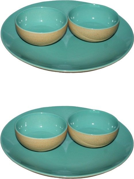 volcraft Pack of 8 Ceramic SeaGreen Antique Matte Design 4 Dinner Plate, 4 Bowl Microwave & Dishwasher Safe Dinner Set-picture-28