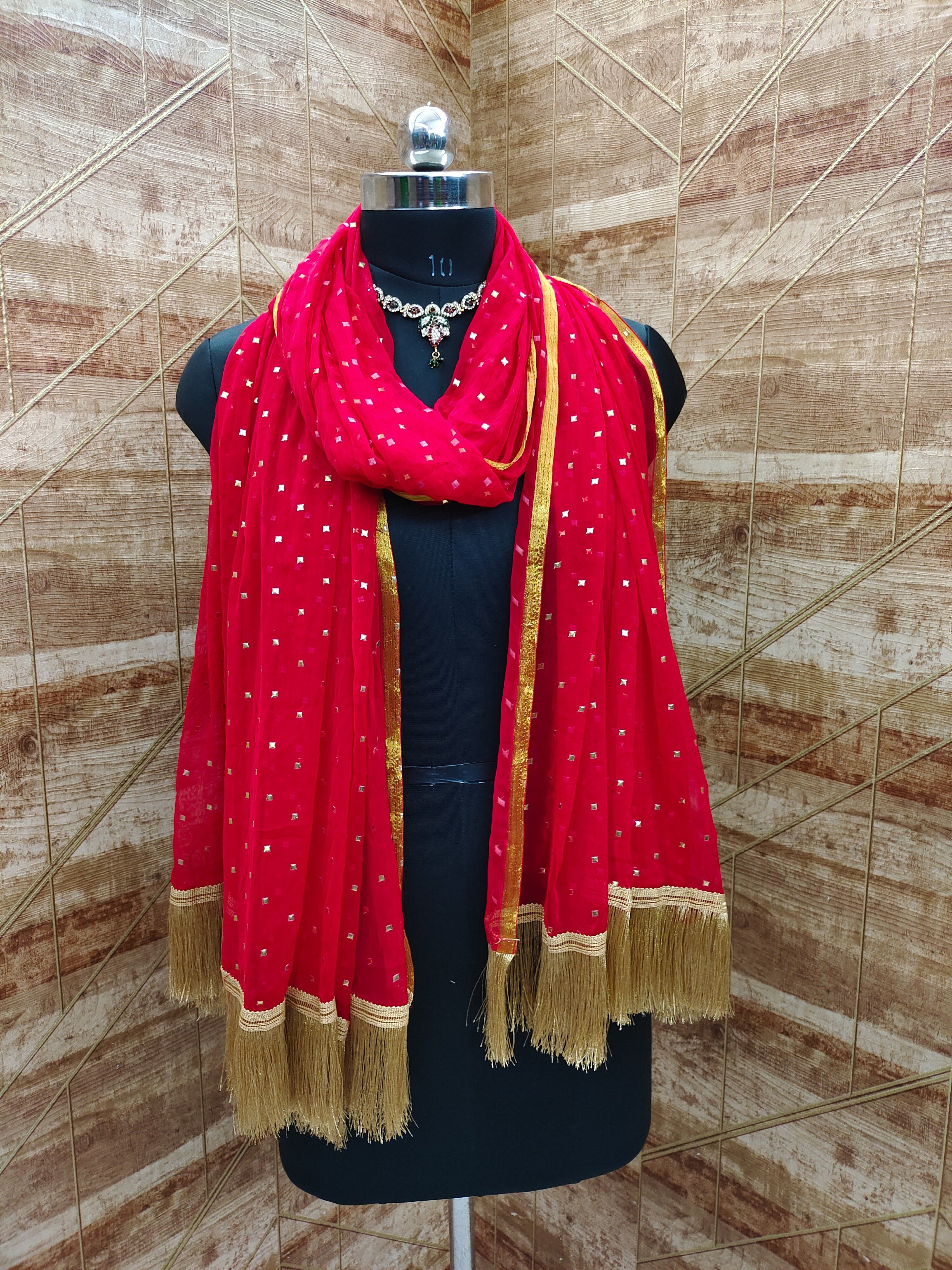 Chiffon Embellished Red Women Dupatta-image-9