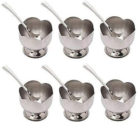 SS Dessert Bowl Cut Design Cups & Serving Bowl for IceCream/Salad/Fruit/Pudding Bowl, Spoon Serving Set