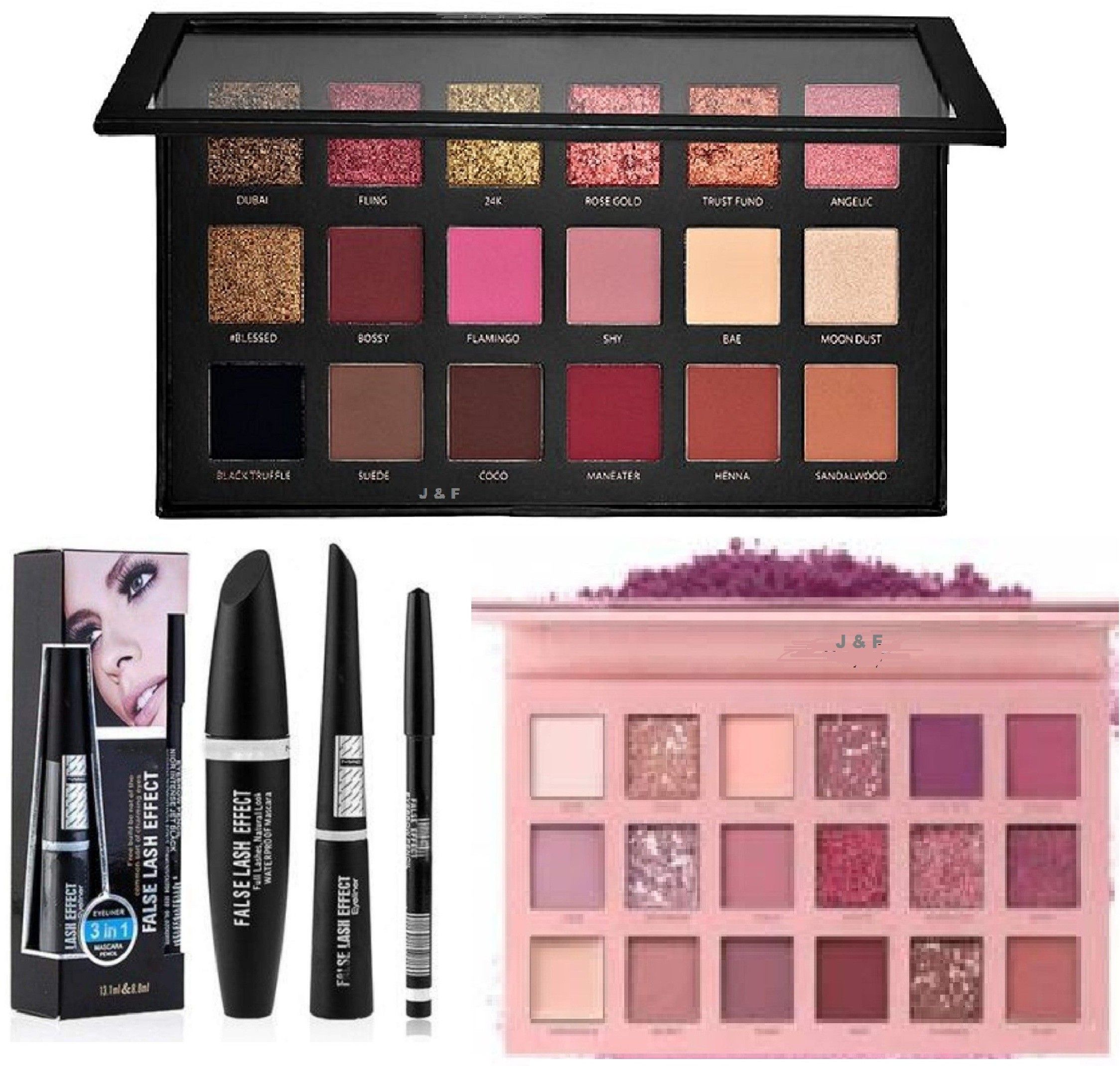 Nude & Rose Gold Eyeshadow With 3 in 1 Mascara , Eyeliner and Eyebrow Pencil