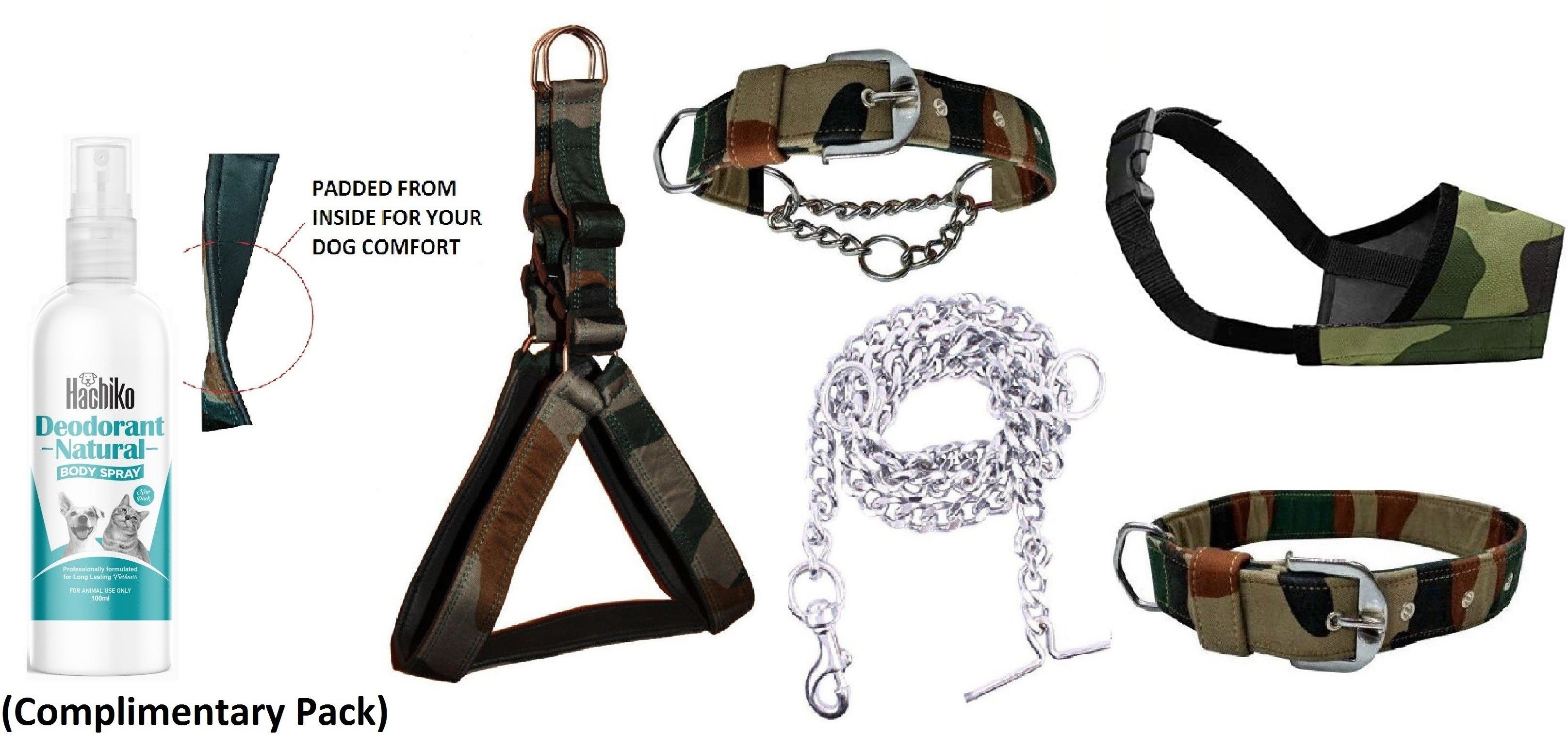 Premium Quality Army Printed Dog Body Belt Harness+Collar+Chain+Muzzle+Choke Collar For All Medium Breed Dogs.(Combo of 5) Dog Harness & Leash-image-18