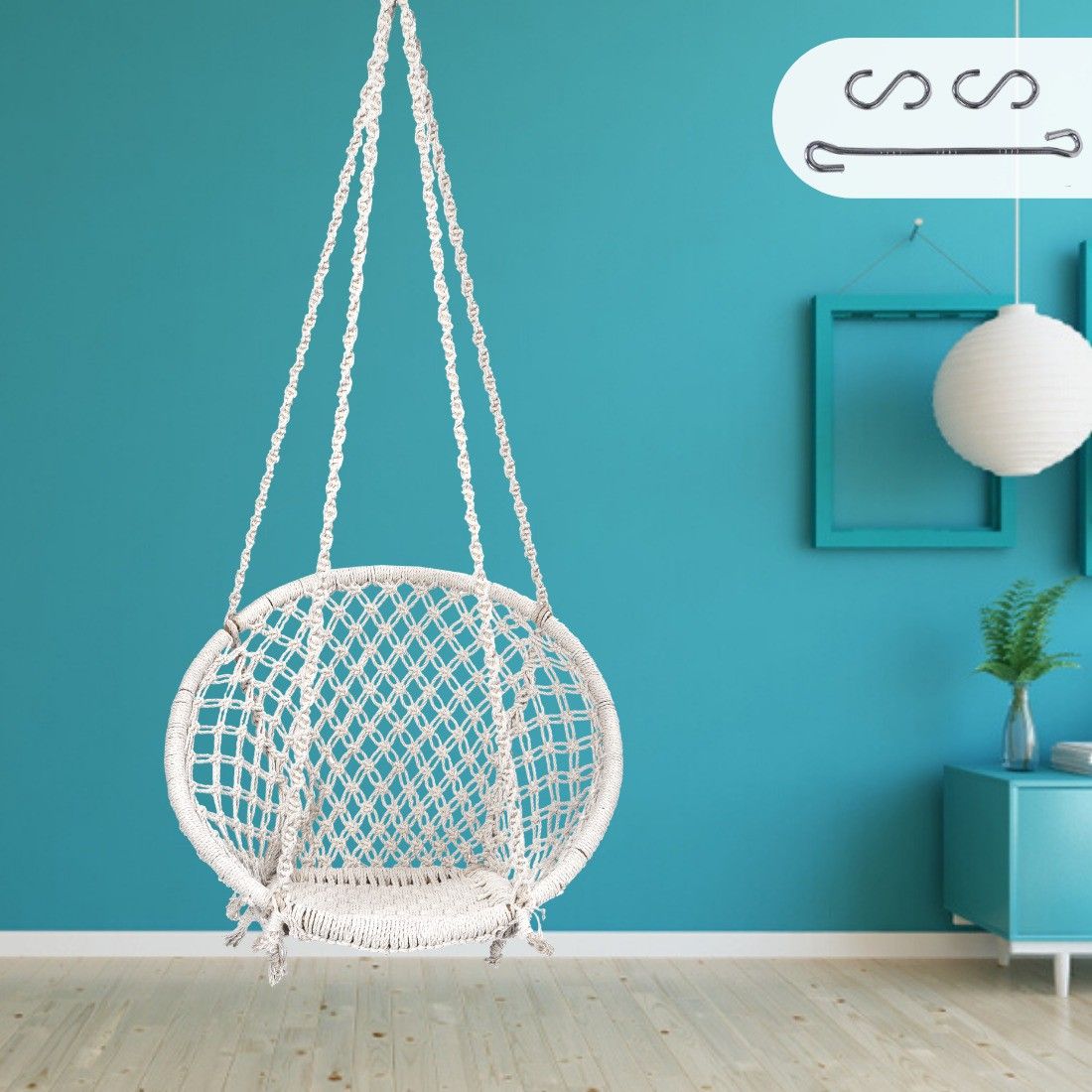 patiofy Cotton Rope Round Swing Chair for Kids, Wooden Swing for Kids, Jhula for Outdoor Swings-picture-11