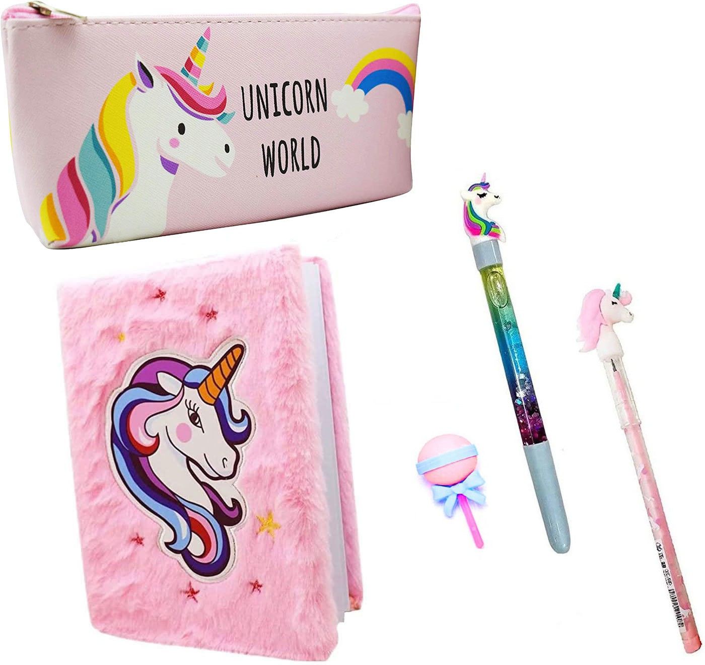 5 ps Unicorn Stationery Combo for diary,pen,pencil,eraser & pencil case for kids-image-9