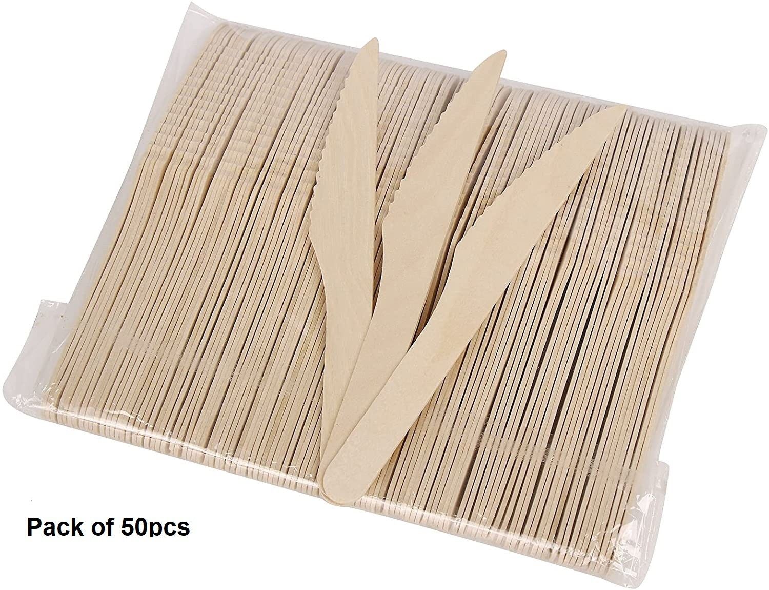 noble foods Disposable Wooden Knife (pack of 50 pcs) for Parties, Weddings, Birthdays. Paper Dessert Knife Set-picture-21