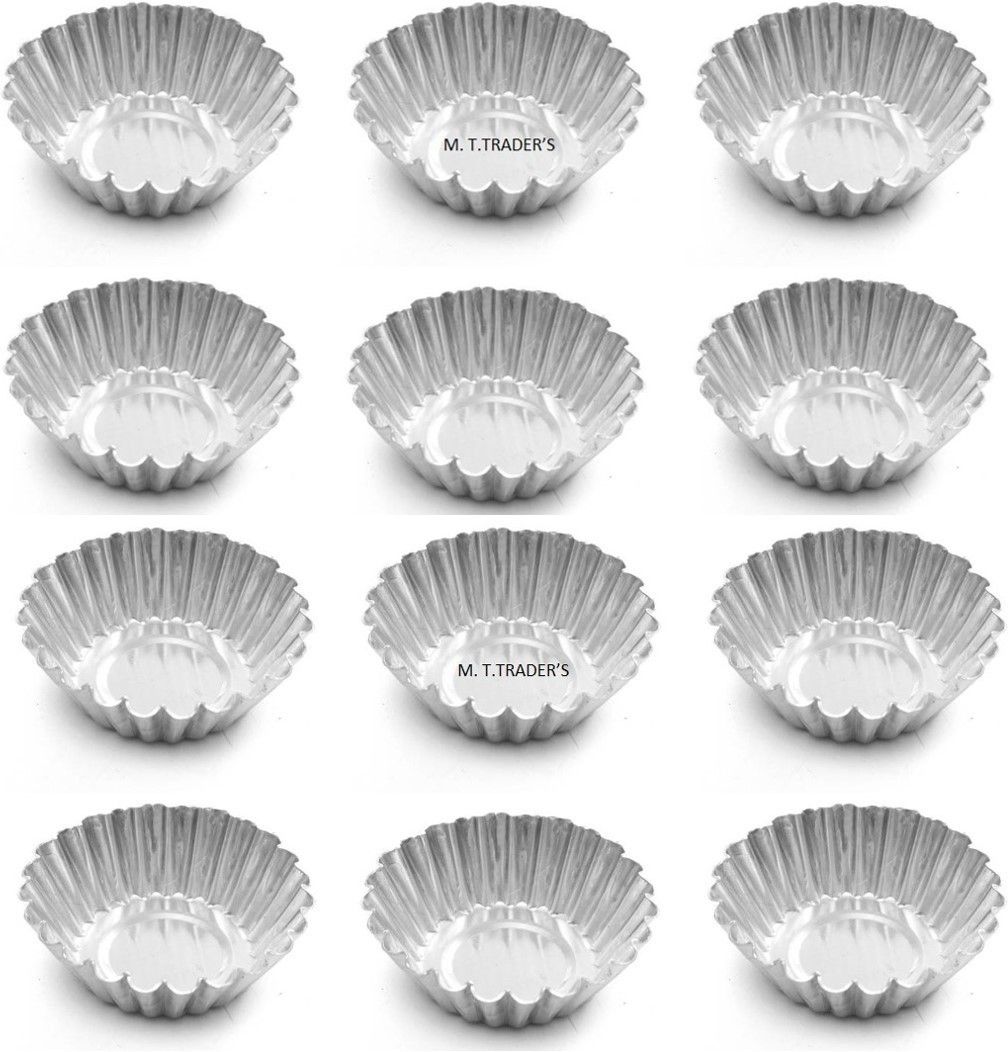 Aluminium Cup Cake Tart Molds Big (6.5 cm Diameter 2.5 cm Depth, Silver) . Tray