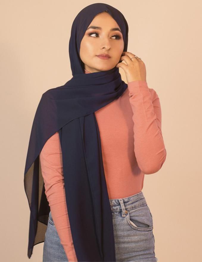 nisafashion Solid Georgette Women Dark Blue Scarf-picture-17